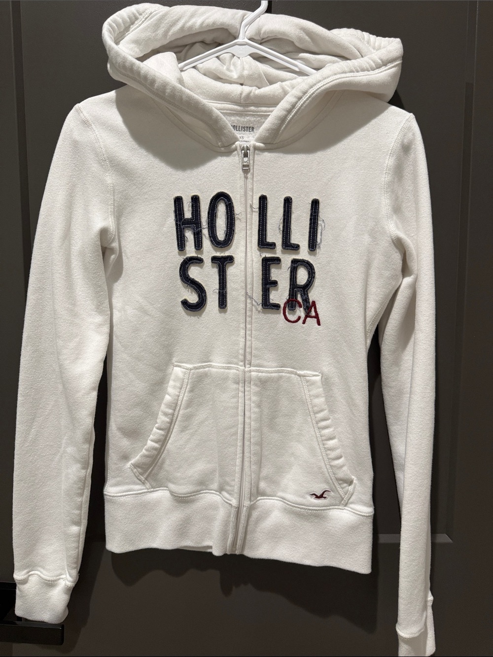 Hollister Hooded Full-Zip Sweatshirt with Navy Lettering